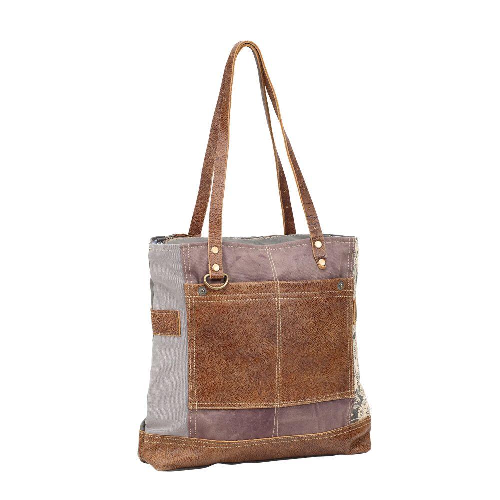 Side Floral Print Canvas & Leather Tote Bag