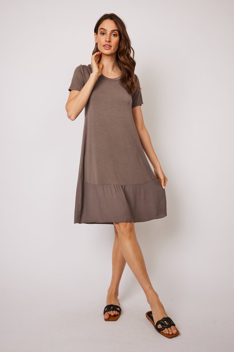 Short Sleeve Dress with Crepe Bottom // Taupe