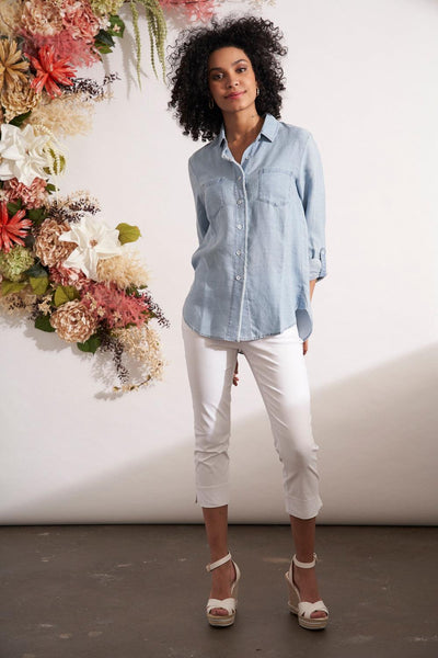 Renuar Woven Shirt With Roll Up Sleeves // Light Blue Wash - Ulla-La Boutique