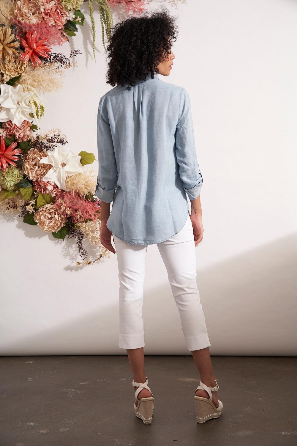 Renuar Woven Shirt With Roll Up Sleeves // Light Blue Wash - Ulla-La Boutique