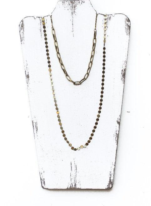 Pre layered double strand gold necklace with chain and disk detail - Ulla-La Boutique