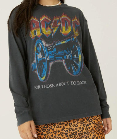 Daydreamer Officially Licensed AC/DC For Those About To Rock Oversized L/S //Vintage Black - Ulla-La Boutique