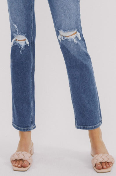 High Rise Slim Straight Jeans / Medium Blue