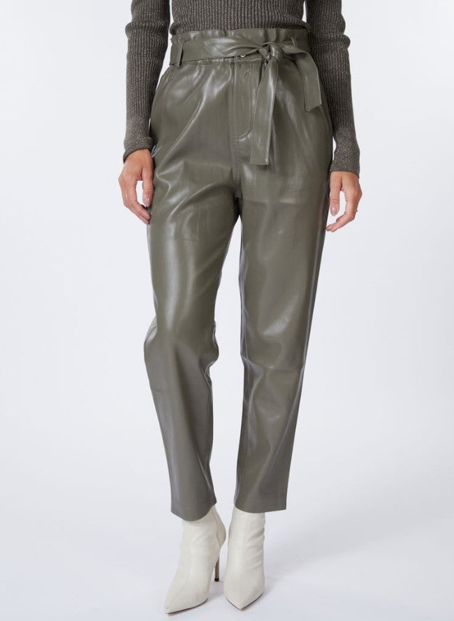 High Rise Paper Bag Faux Leather Pants// Leaf Green