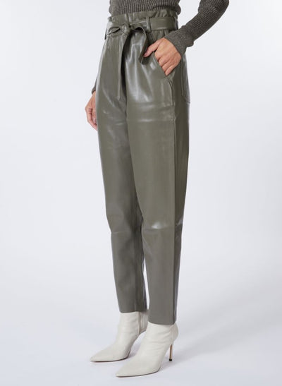 High Rise Paper Bag Faux Leather Pants// Leaf Green