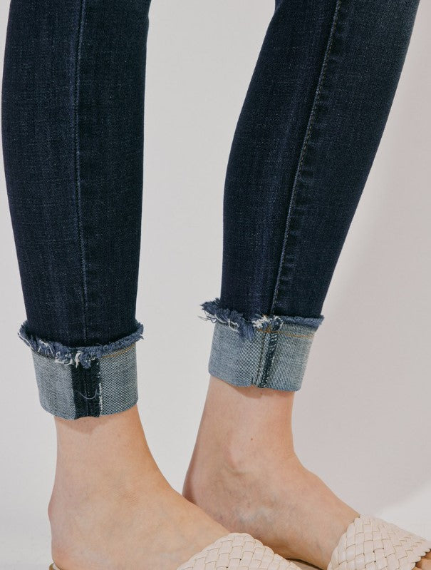 High Rise Hem Detail Ankle Skinny Jeans // Dark