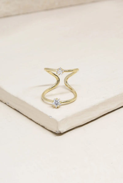 Two Point Crystal 18K Gold Plated Constellation Ring