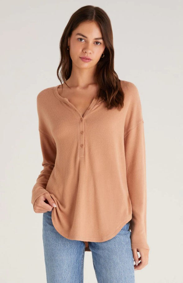 Kaia Marled Henley L/S Top // Saddle