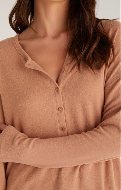 Kaia Marled Henley L/S Top // Saddle