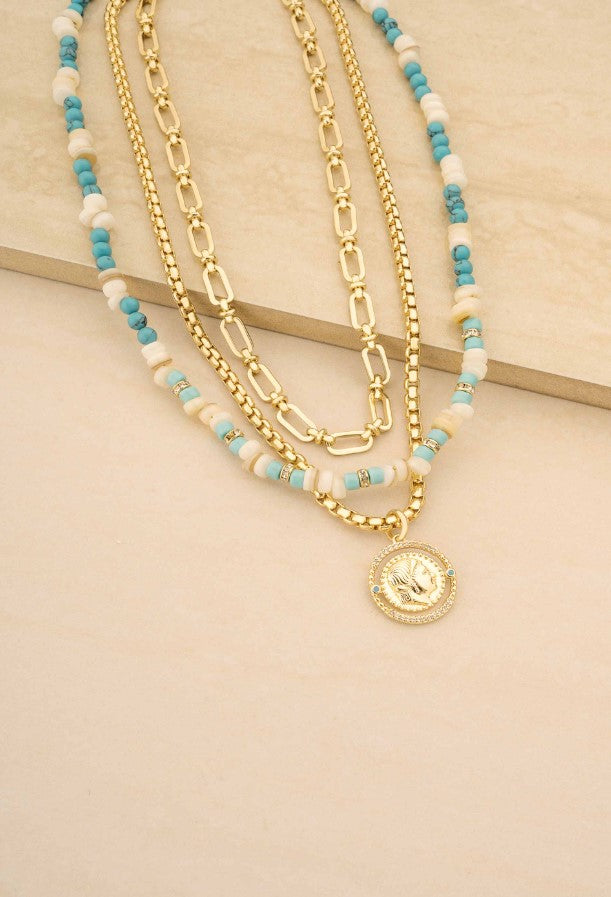 Island Lifestyle Turquoise Layered 18k Gold Plated Necklace Set