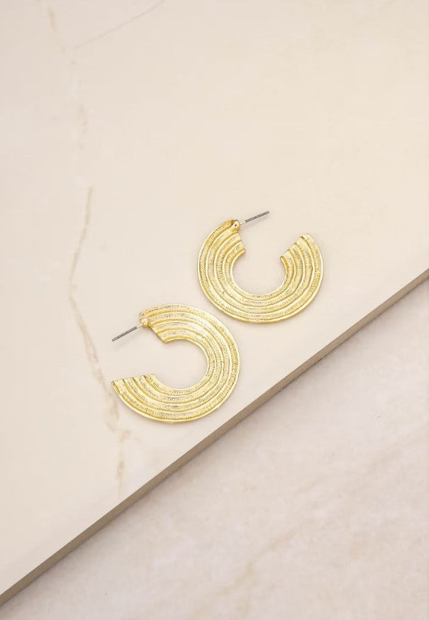 Flat Textured Disc 18K Gold Plated Earrings