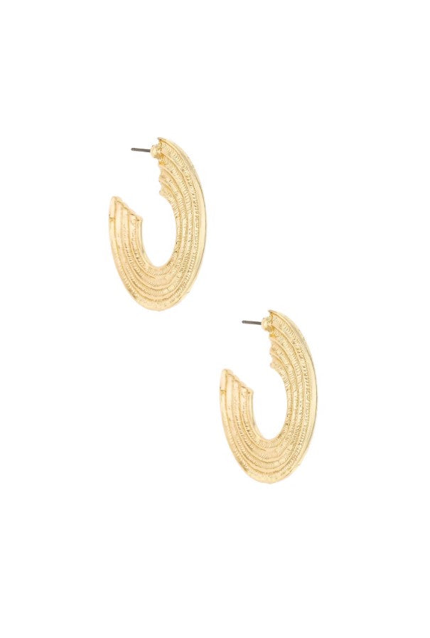 Flat Textured Disc 18K Gold Plated Earrings