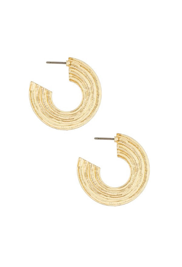 Flat Textured Disc 18K Gold Plated Earrings