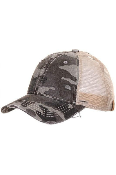 Camouflage distressed vintage style ponytail cap with mesh back - Ulla-La Boutique