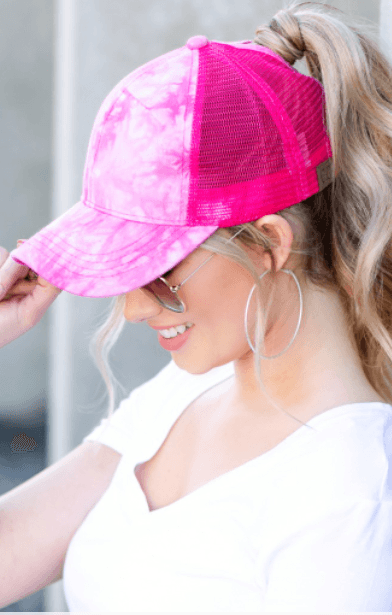 Tie Dye  Ponytail Hat // Hot Pink - Ulla-La Boutique