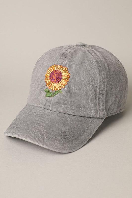 Sunflower Embroidery Baseball Cap Hat - Ulla-La Boutique
