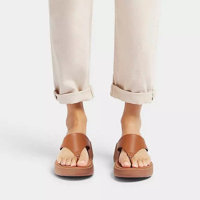 Leather Flatform Toe-Post Sandals // Light Tan