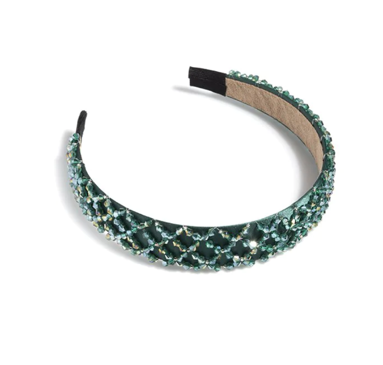 Wide Crystal Embellished Headband // Green