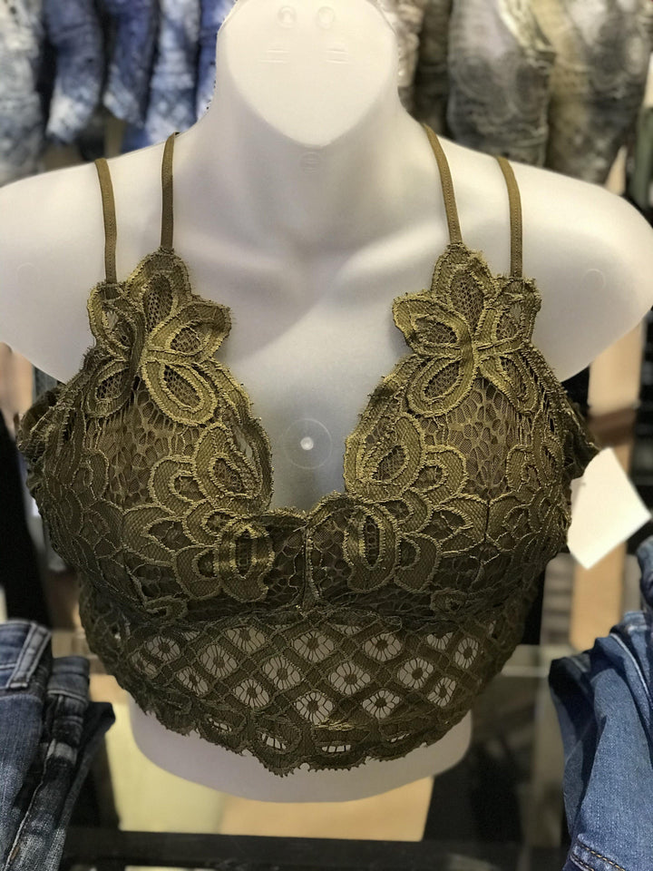 PLUS SIZE Crochet &amp; Lace Bralette // Olive - Ulla-La Boutique