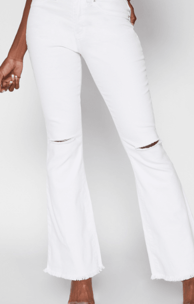 YMI High Rise Super Flare Frayed Hem Ripped Jeans // White - Ulla-La Boutique