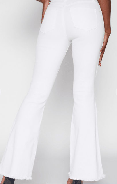 YMI High Rise Super Flare Frayed Hem Ripped Jeans // White - Ulla-La Boutique