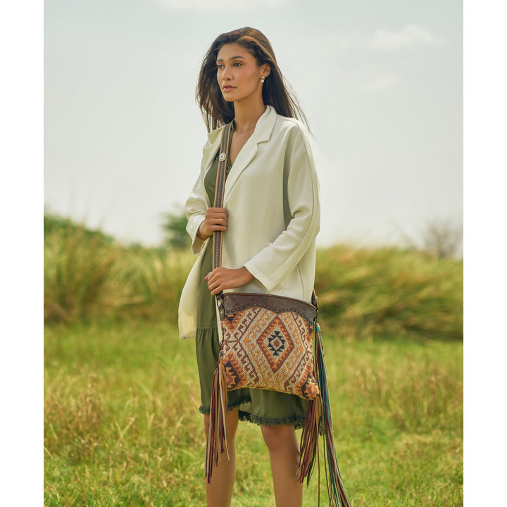 Tribal Print Cotton &amp; Leather Shoulder Bag - Ulla-La Boutique