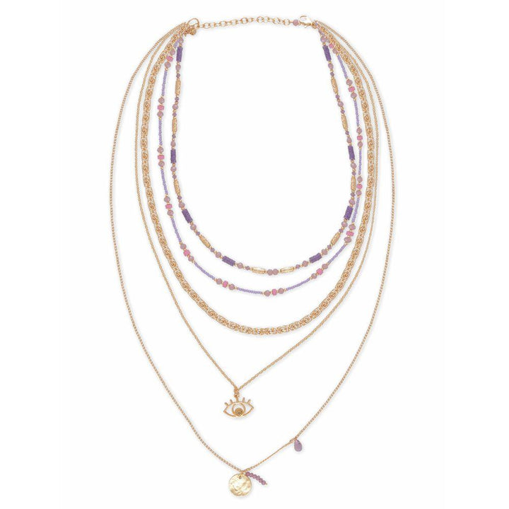 Gold &amp; Beaded Seashore Eye Multi Layered Necklace