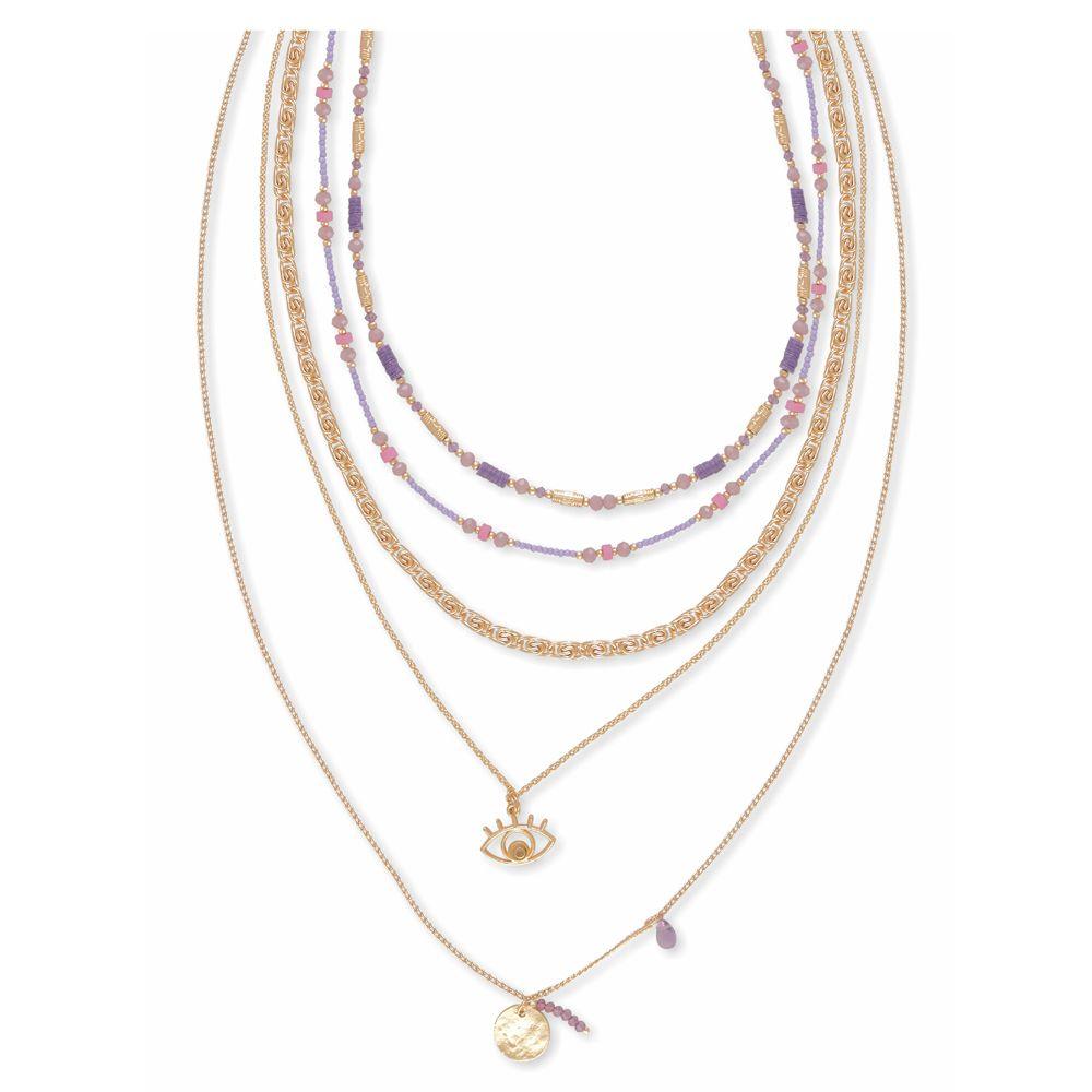 Gold & Beaded Seashore Eye Multi Layered Necklace